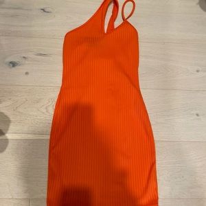 Prettylittlething orange ribbed mini dress. Worn once! Sz 4